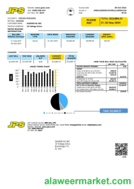 Jamaica Public Service Company Limited (JPS) electricity business utility bill template in Word and PDF format